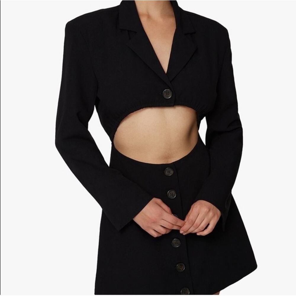 NWT WeWoreWhat Button Down Front Cut Out Black Mini Hourglass Blazer Dress L
